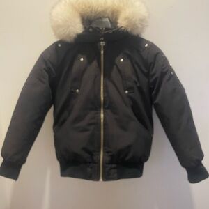 Moose Knuckles Black Puffer Jacket with Fur Hood